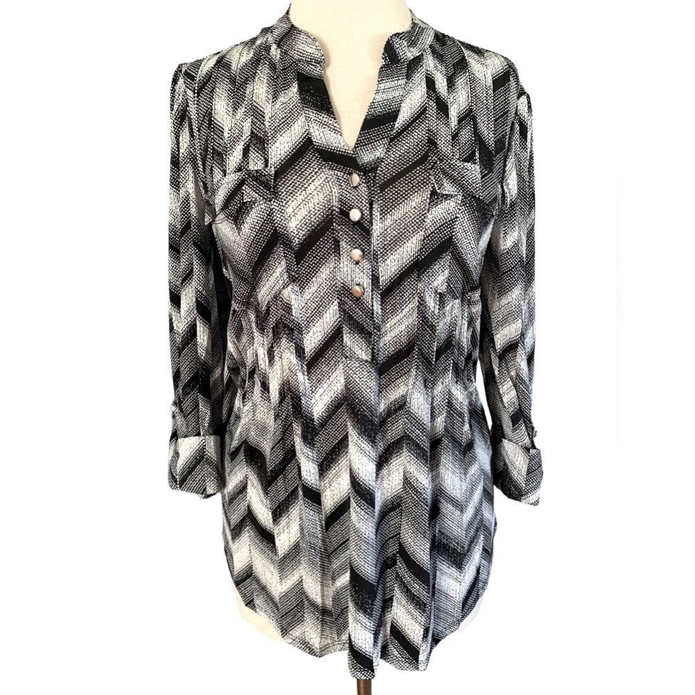 COCOMO XL 3/4 sleeve black white women’s Pintuck Blouse top shirt tunic